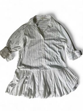 NEW WITHOUT TAGS Madewell Bubble Hem Mini Shirtdress Pinstripe Poplin Cotton Whi
